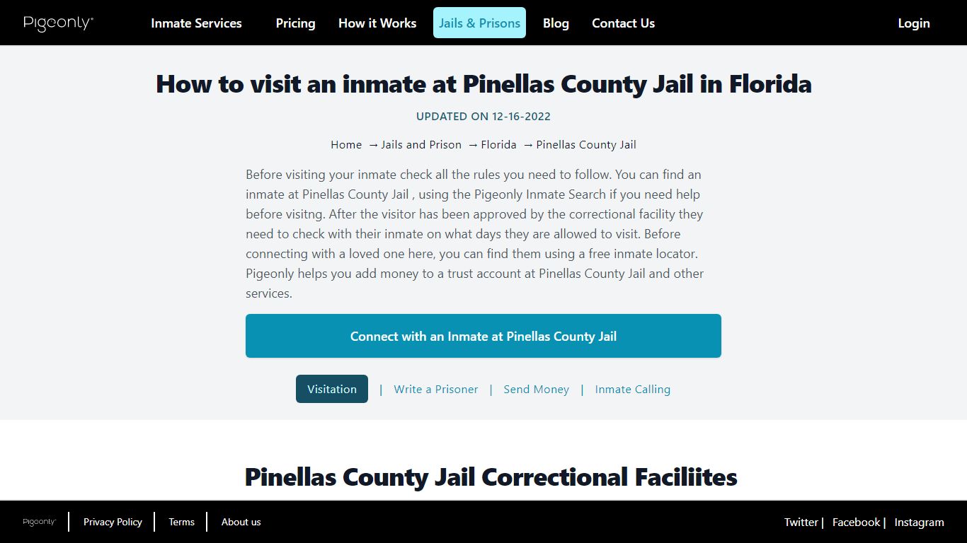 Inmate Visitation Pinellas County Jail, Florida | Pigeonly